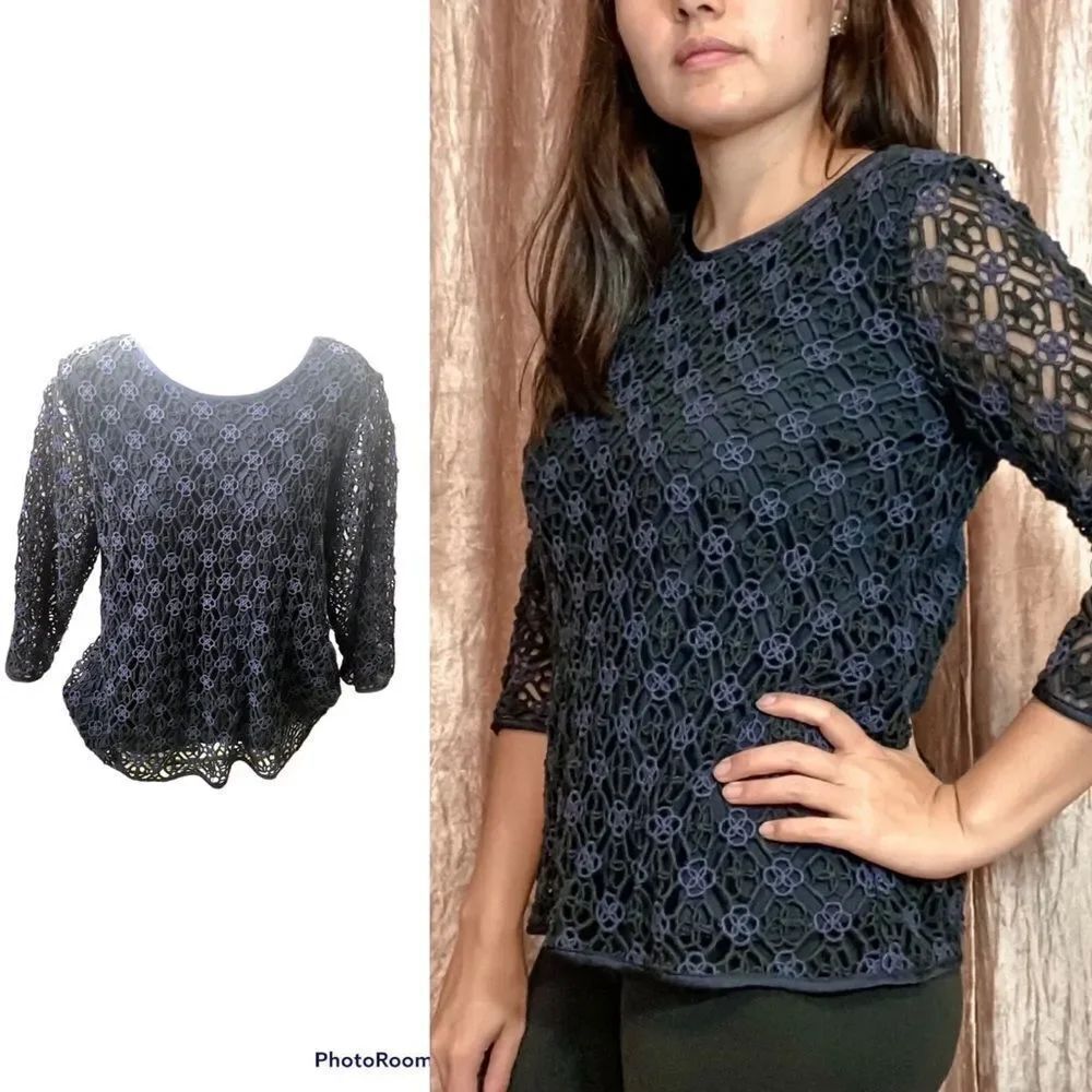 NWT Ann Taylor black flower pattern lace blouse LP